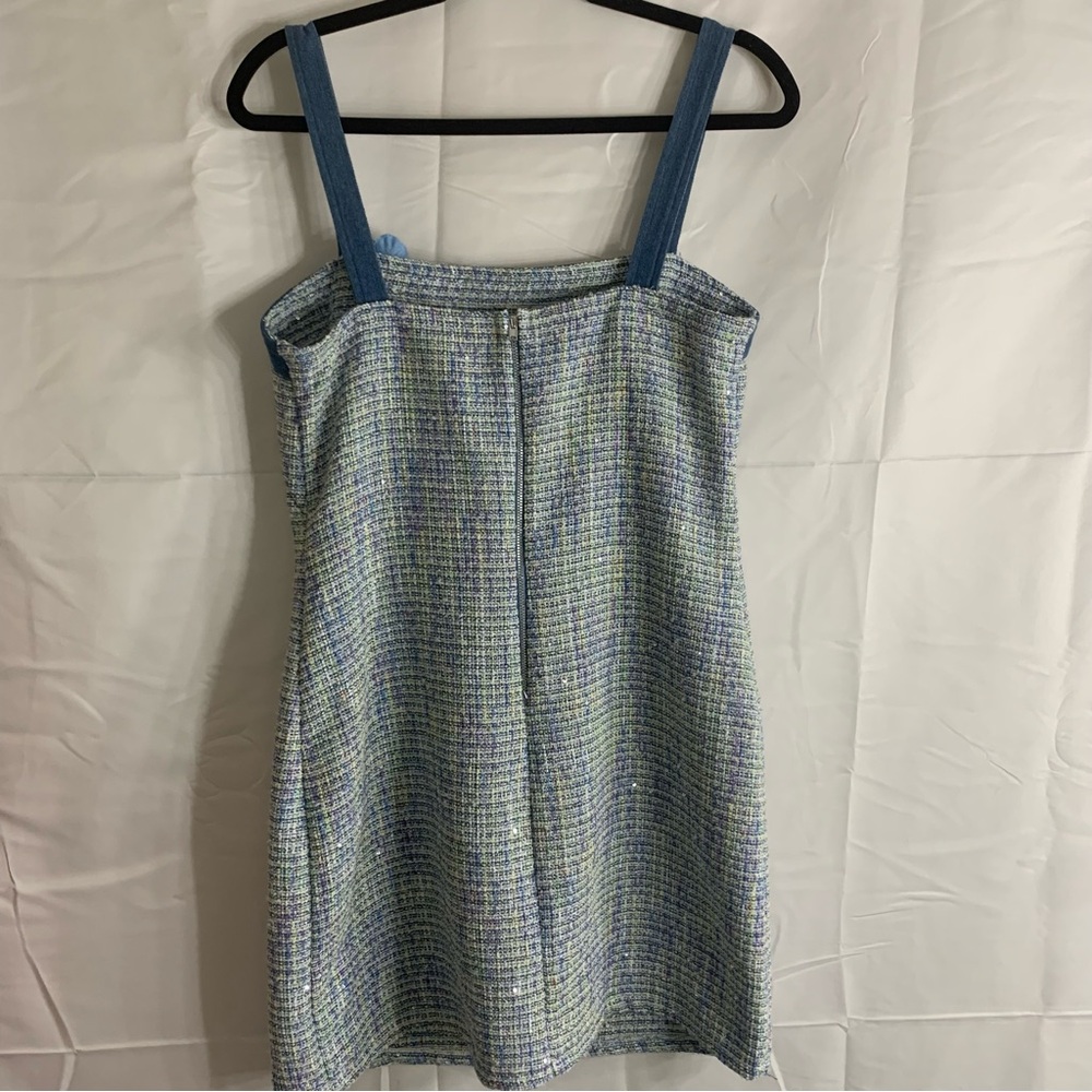 NWT City Vibe Flat Strap Denim and Plaid Wool Blend Short Sheath Dress, size 9 - Picture 13 of 14